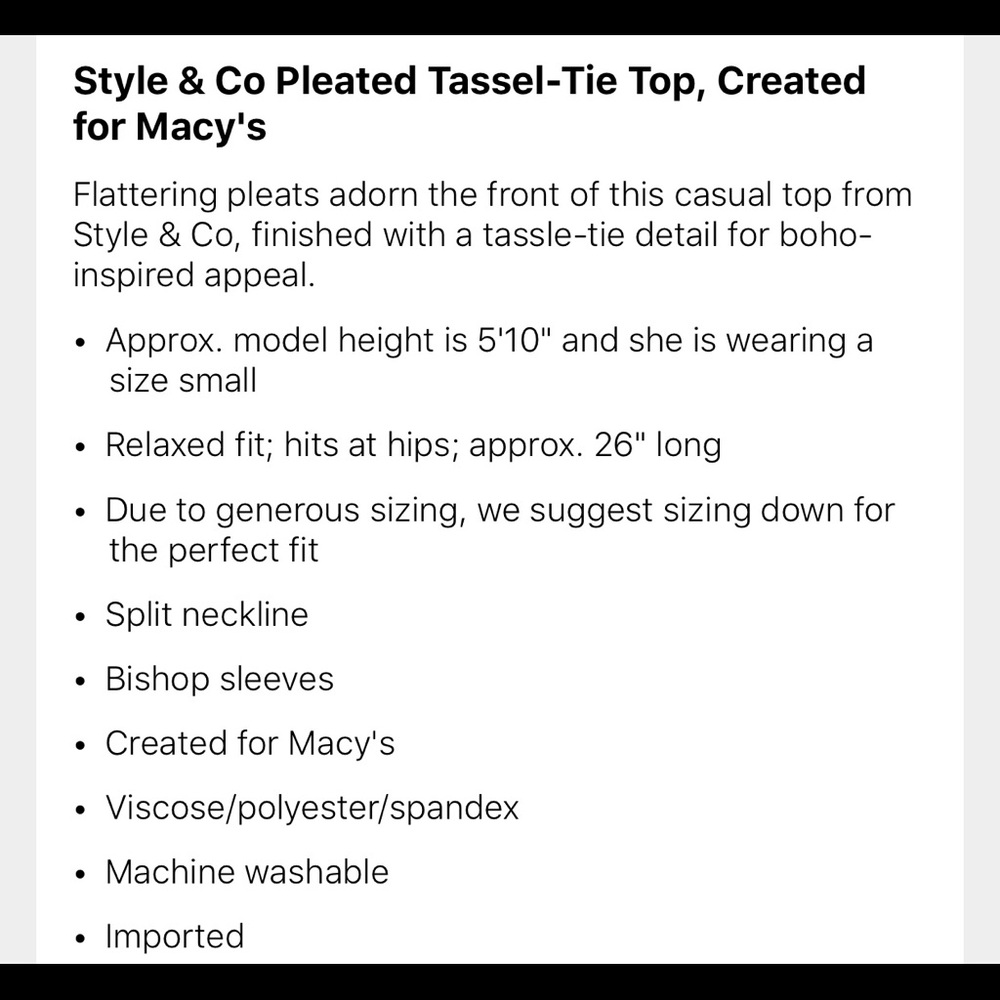 SOLD!!Style&Co Pleated Tassel Tie Top - Picture 3 of 8